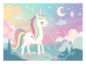 Pastel unicorn dreamscape canvas art for girls bedroom or nursery decor.