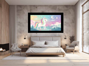 Pastel unicorn dreamscape canvas art for girls bedroom or nursery decor.