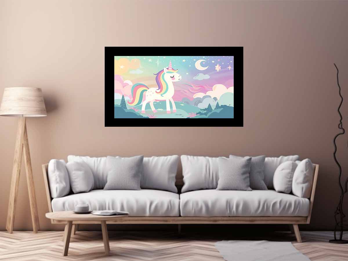 Pastel unicorn dreamscape canvas art for girls bedroom or nursery decor.