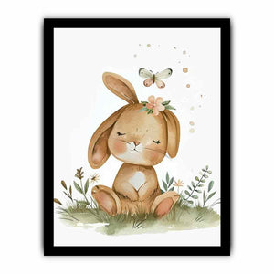 Sleepy meadow bunny watercolor canvas art for cozy nursery wall decor.