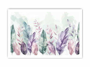 Pastel feather botanical watercolor canvas art for calm bedroom wall decor.