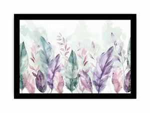 Pastel feather botanical watercolor canvas art for calm bedroom wall decor.