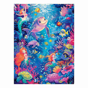 Mermaid and sea turtle underwater canvas art for girls bedroom decor.