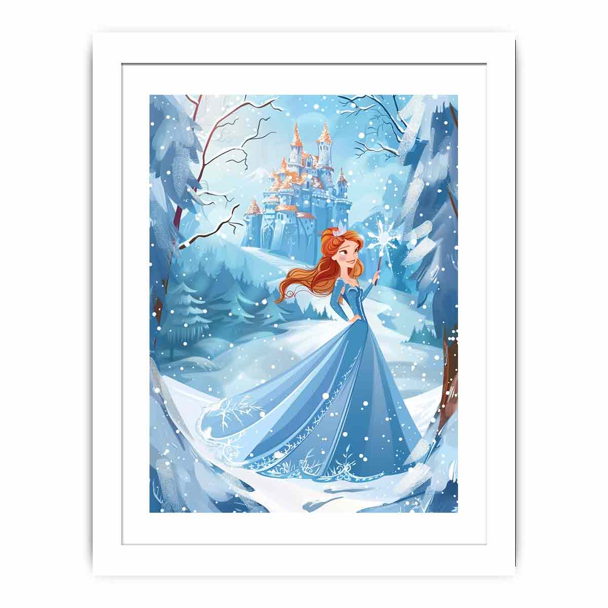 Winter princess castle canvas art for a magical kids bedroom or nursery.