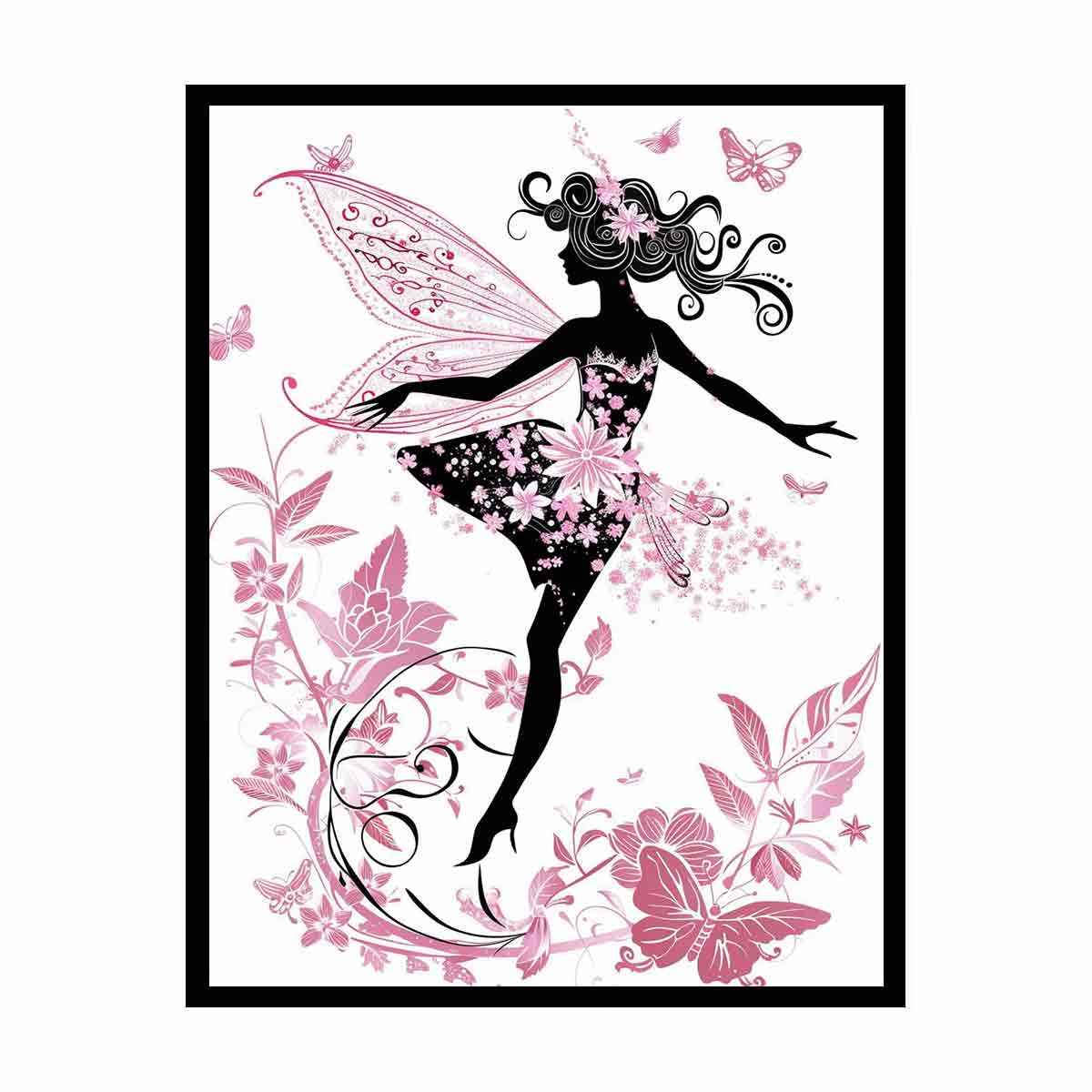 Blush pink fairy silhouette canvas art for a magical girls bedroom.