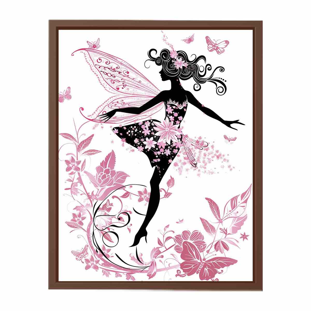 Blush pink fairy silhouette canvas art for a magical girls bedroom.