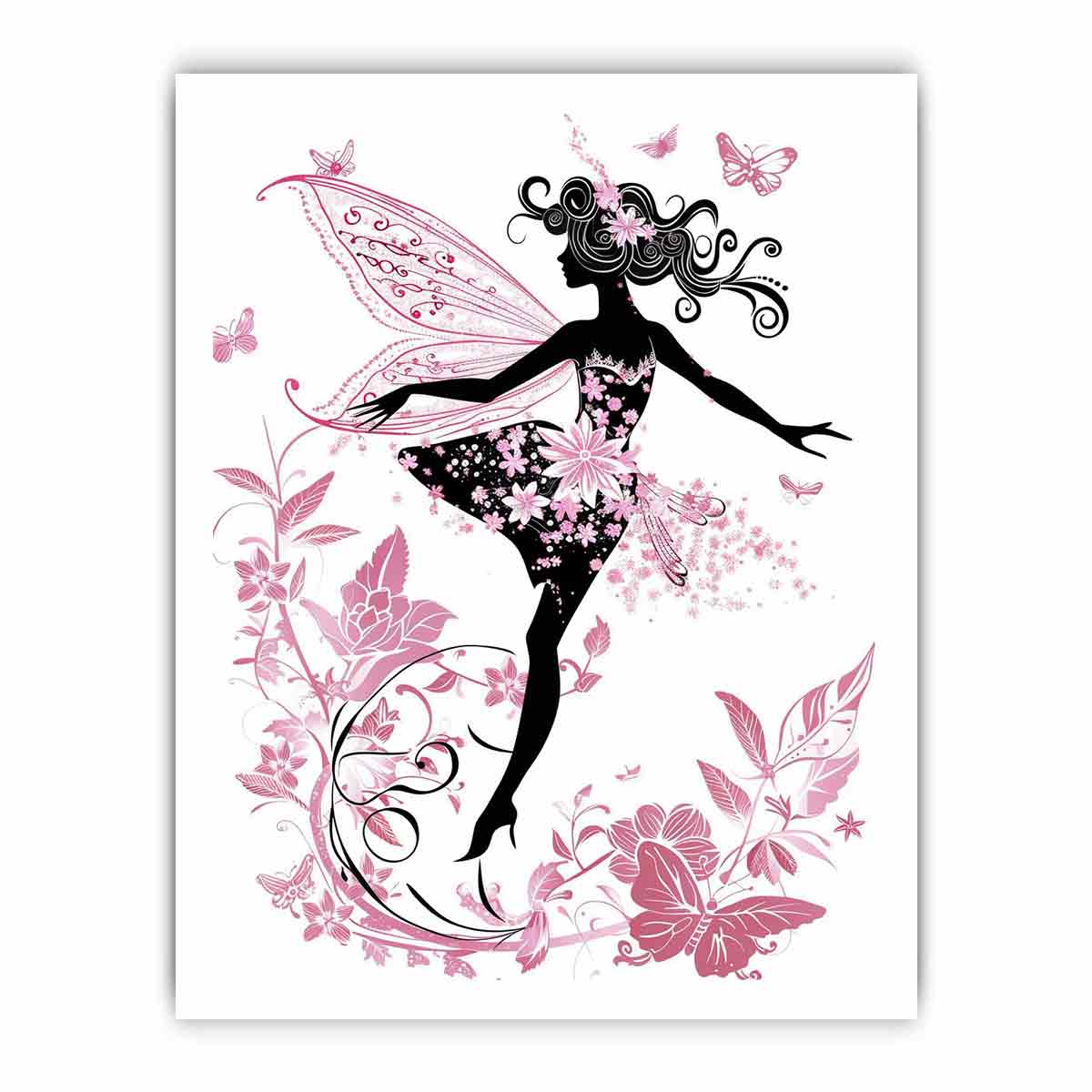 Blush pink fairy silhouette canvas art for a magical girls bedroom.