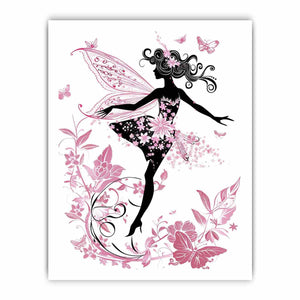 Blush pink fairy silhouette canvas art for a magical girls bedroom.