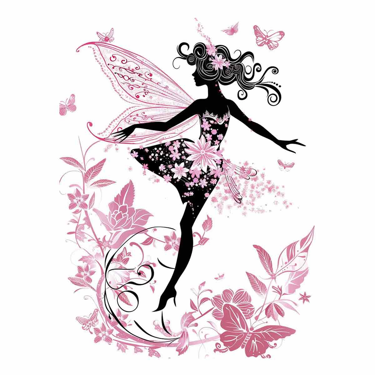 Blush pink fairy silhouette canvas art for a magical girls bedroom.