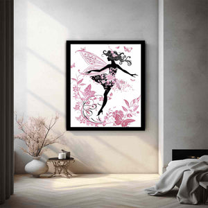 Blush pink fairy silhouette canvas art for a magical girls bedroom.