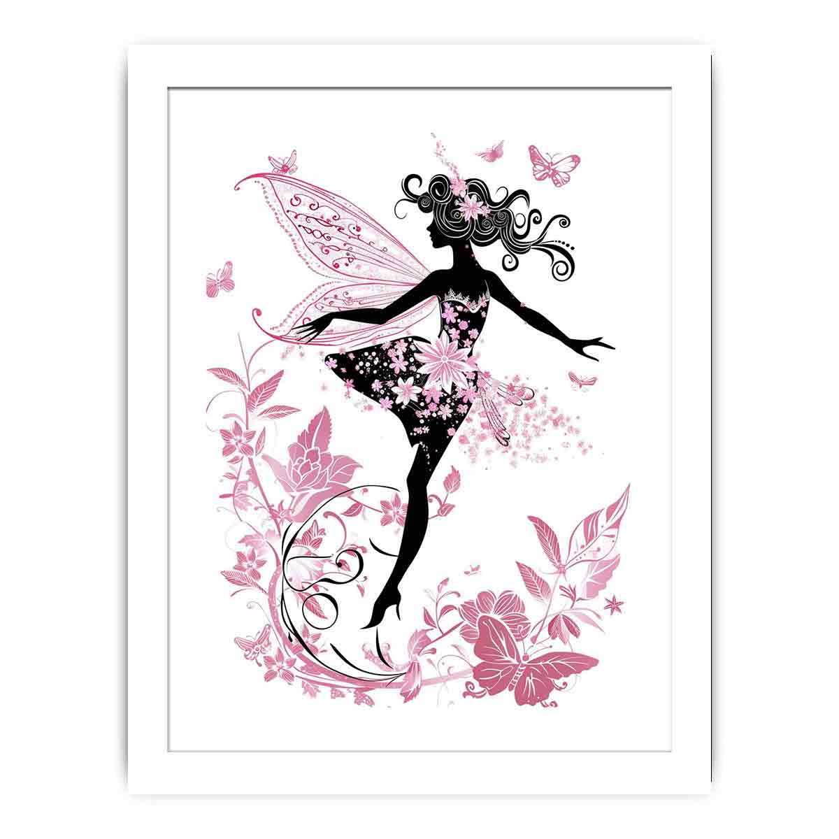Blush pink fairy silhouette canvas art for a magical girls bedroom.