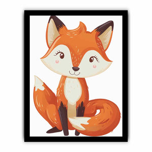 Cute orange fox canvas print with smiling woodland animal illustration for nursery and kids room decor.
