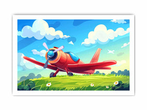 Red airplane illustration canvas art for kids room or nursery decor.