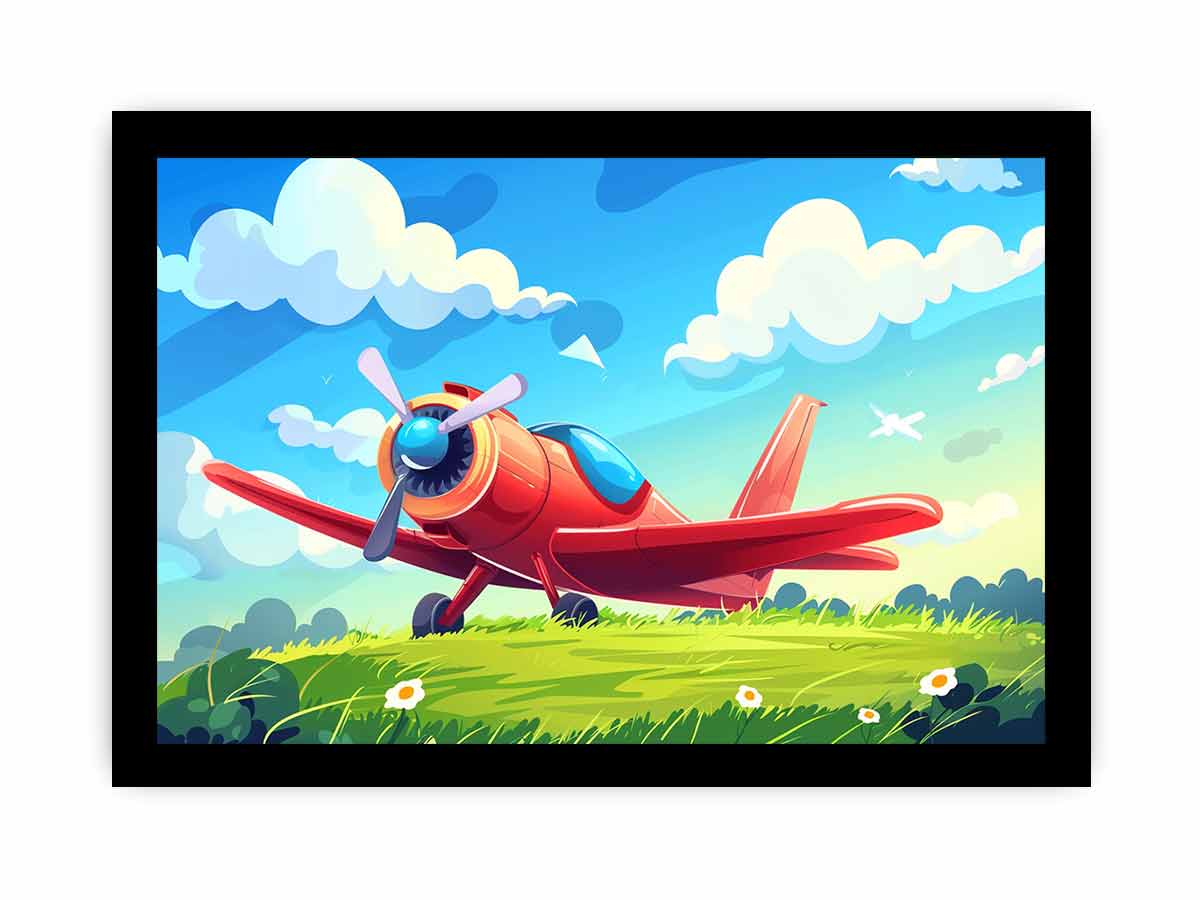 Red airplane illustration canvas art for kids room or nursery decor.
