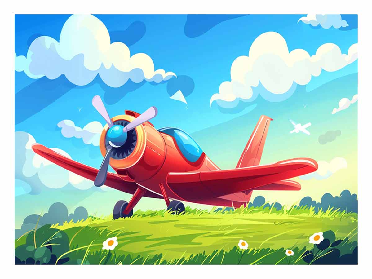 Red airplane illustration canvas art for kids room or nursery decor.