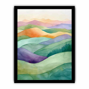Pastel watercolor rolling hills canvas art for calm bedroom, living room, or office decor.