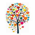 Colorful heart tree wall art with butterflies and vibrant heart-shaped leaves for cheerful living room decor.