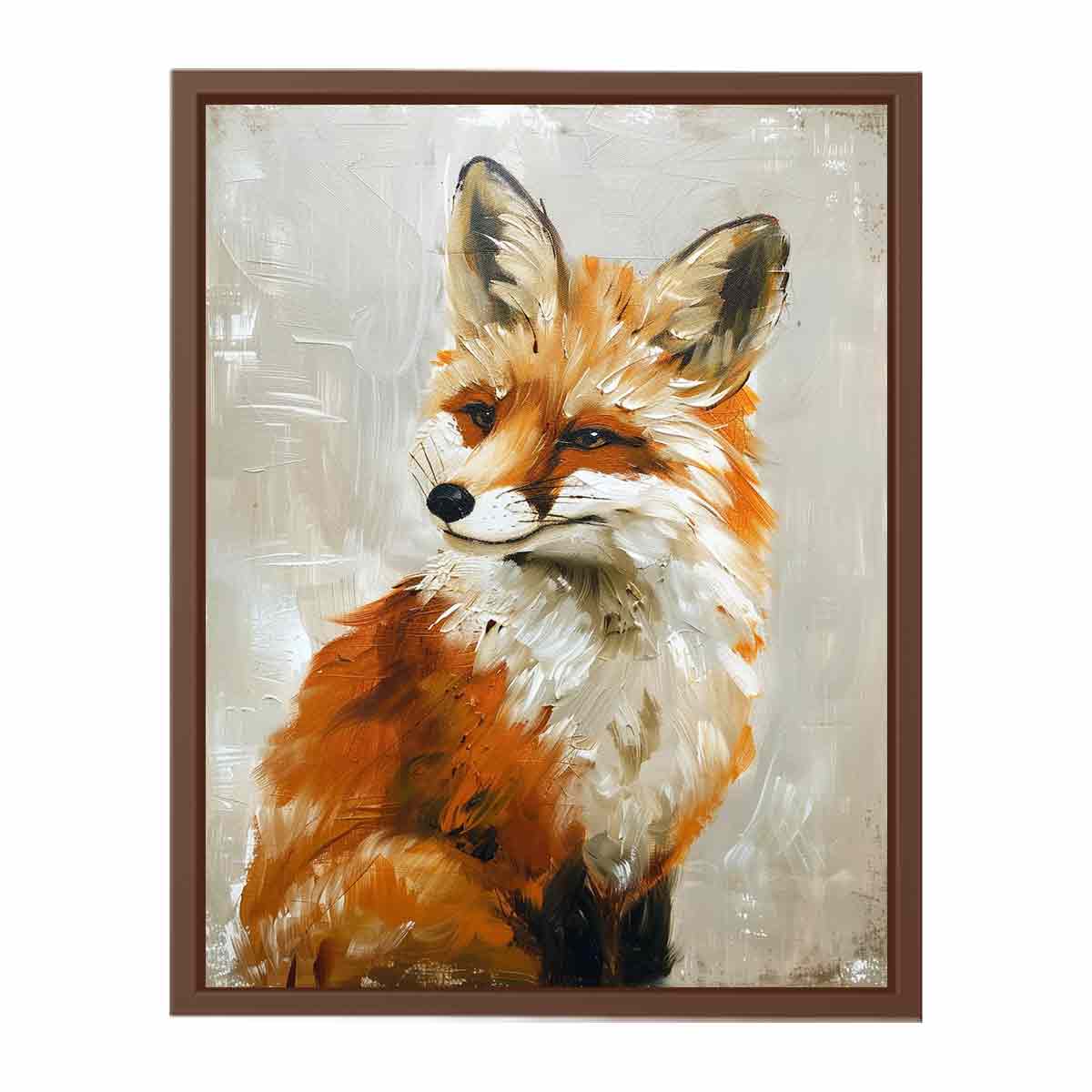 Painterly amber fox portrait canvas art for refined woodland living room or office decor.