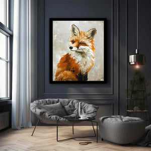 Painterly amber fox portrait canvas art for refined woodland living room or office decor.