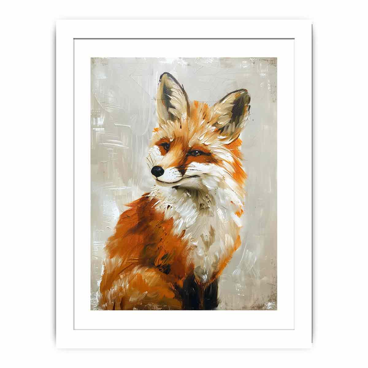 Painterly amber fox portrait canvas art for refined woodland living room or office decor.