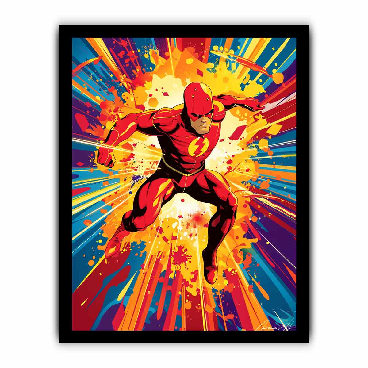 Red lightning superhero comic canvas art for bold teen room, office, or game room decor.
