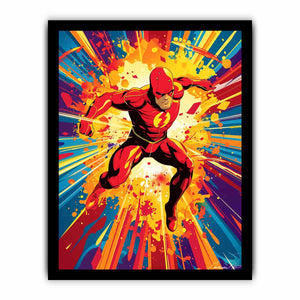 Red lightning superhero comic canvas art for bold teen room, office, or game room decor.