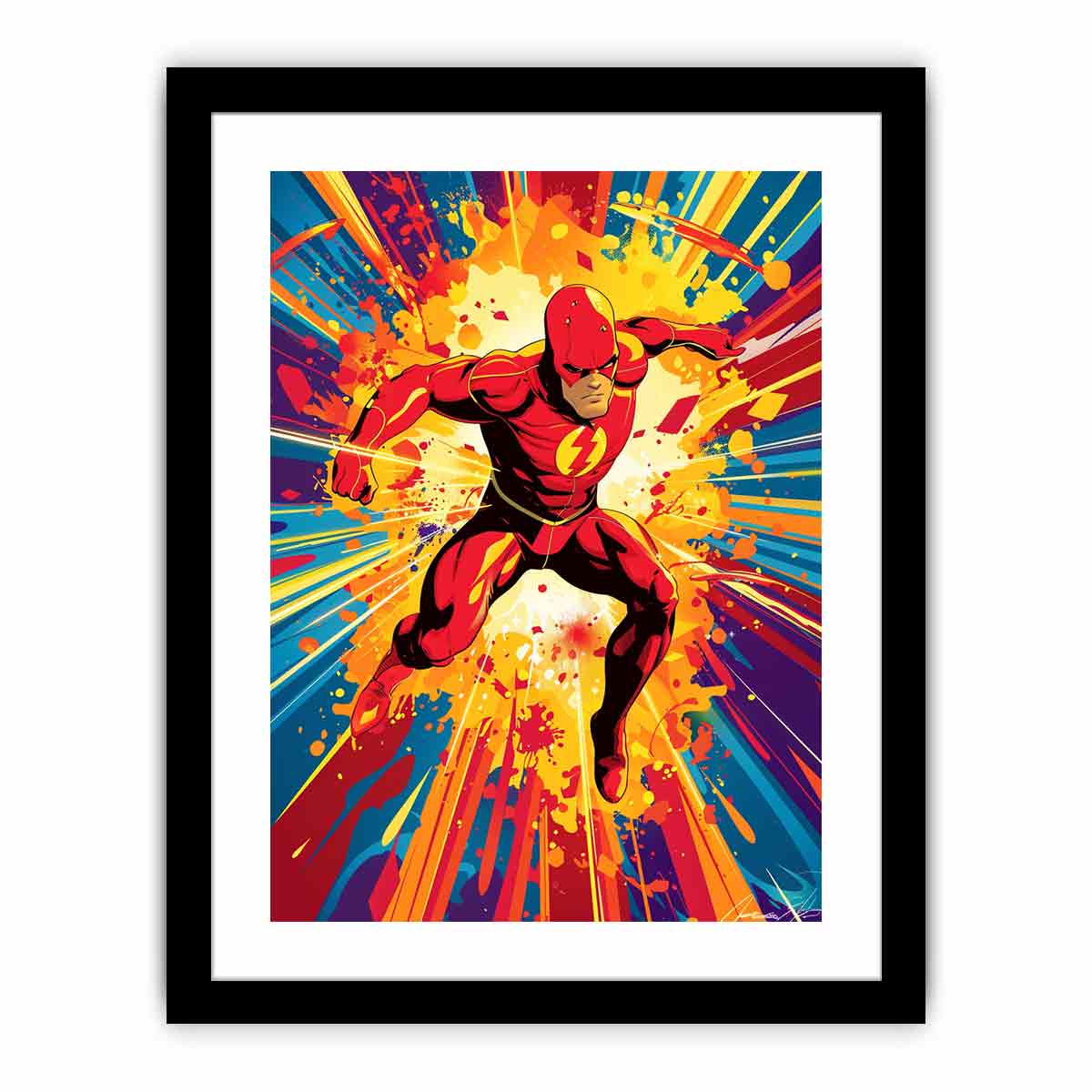 Red lightning superhero comic canvas art for bold teen room, office, or game room decor.