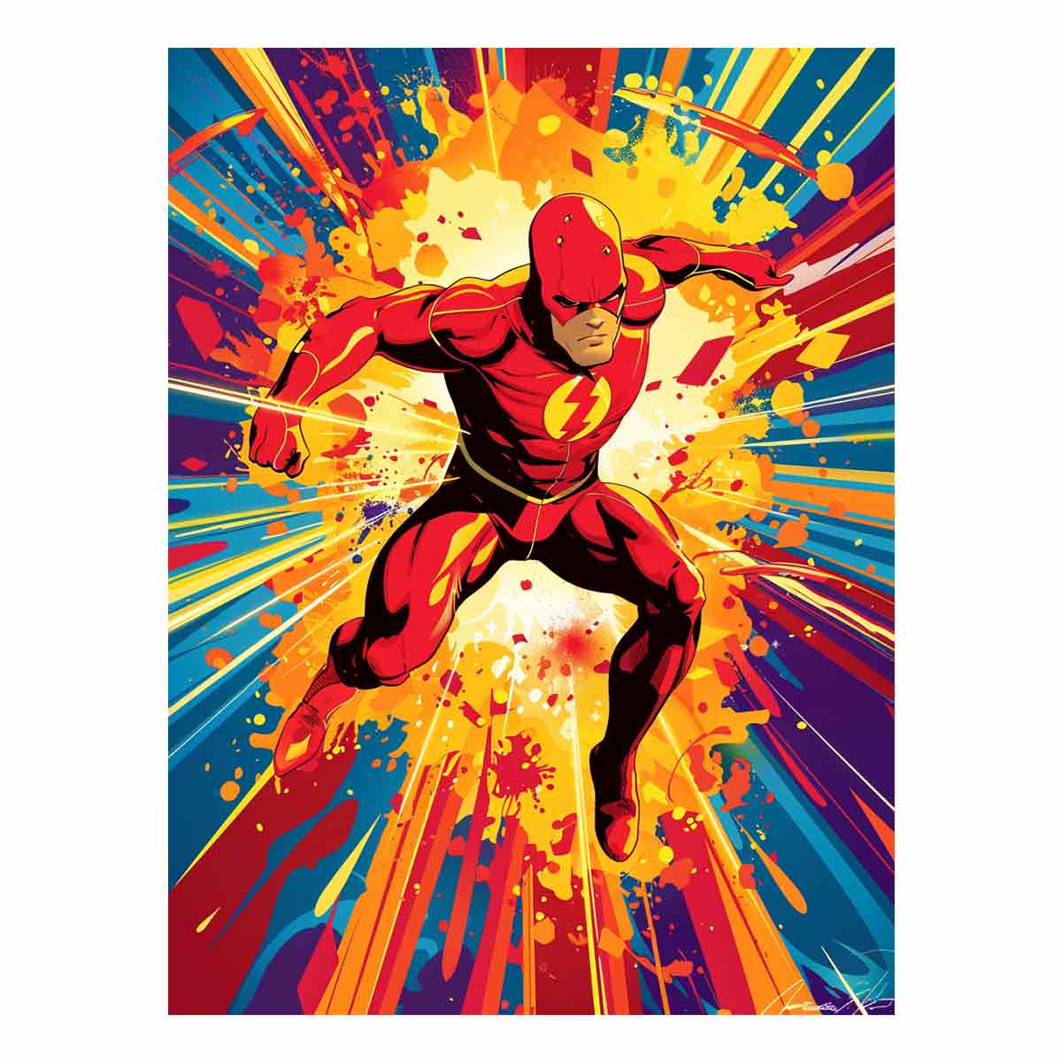 Red lightning superhero comic canvas art for bold teen room, office, or game room decor.