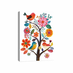 Cute Flower Birds Canvas Print