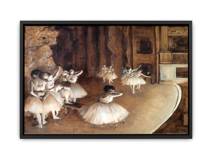 The Dance Class - The Rehearsal of the Ballet on Stage  by Edgar Degas  Painting