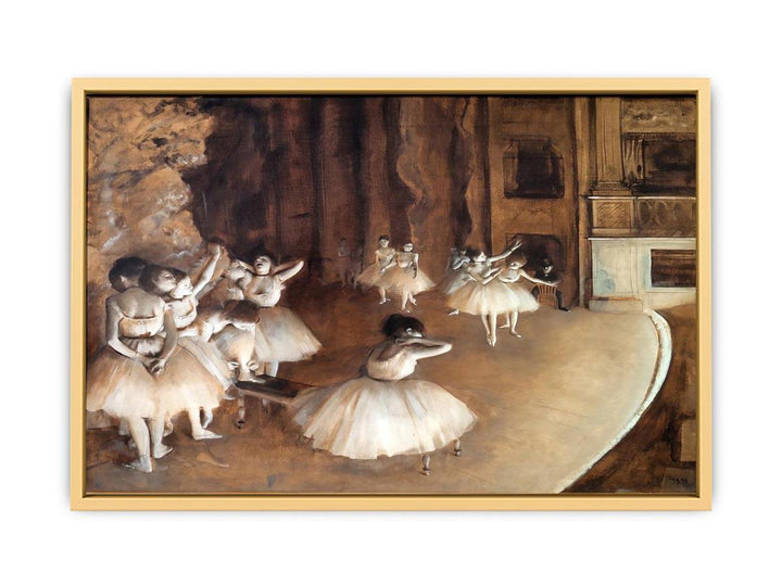 The Dance Class - The Rehearsal of the Ballet on Stage  by Edgar Degas Streched canvas