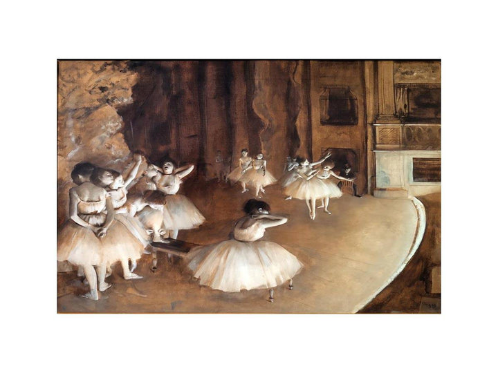 The Dance Class - The Rehearsal of the Ballet on Stage  by Edgar Degas