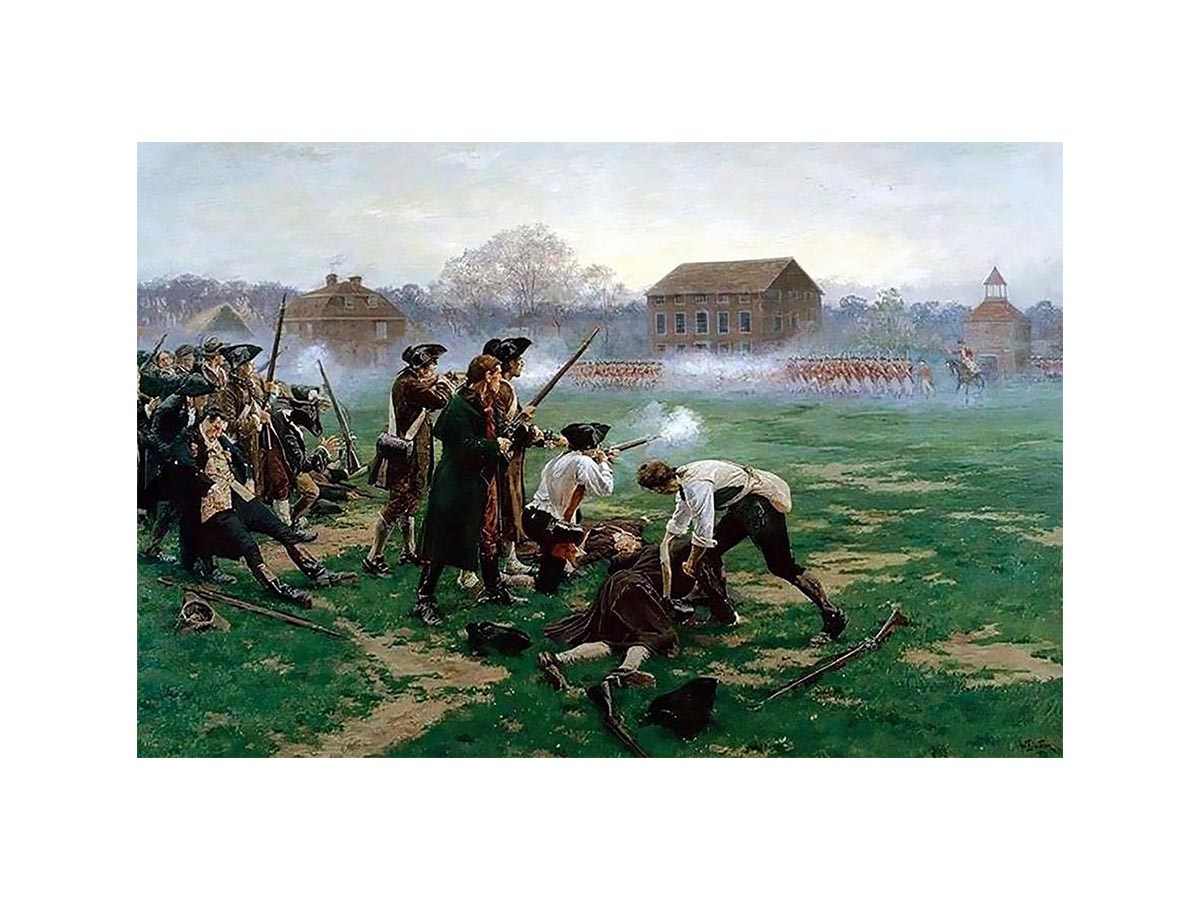 The Battle of Lexington, 19th April 1775 by WILLIAM BARNES WOLLEN