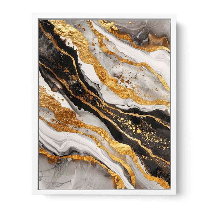 Black Gold Marble Painting Framed Print