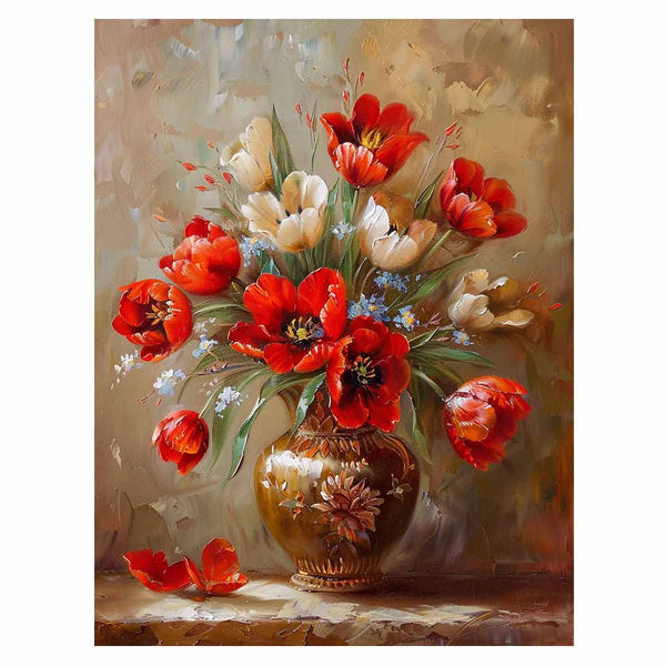 Red Flowers with Vase Painting