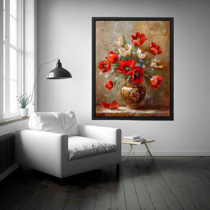 Red Flowers with Vase Painting