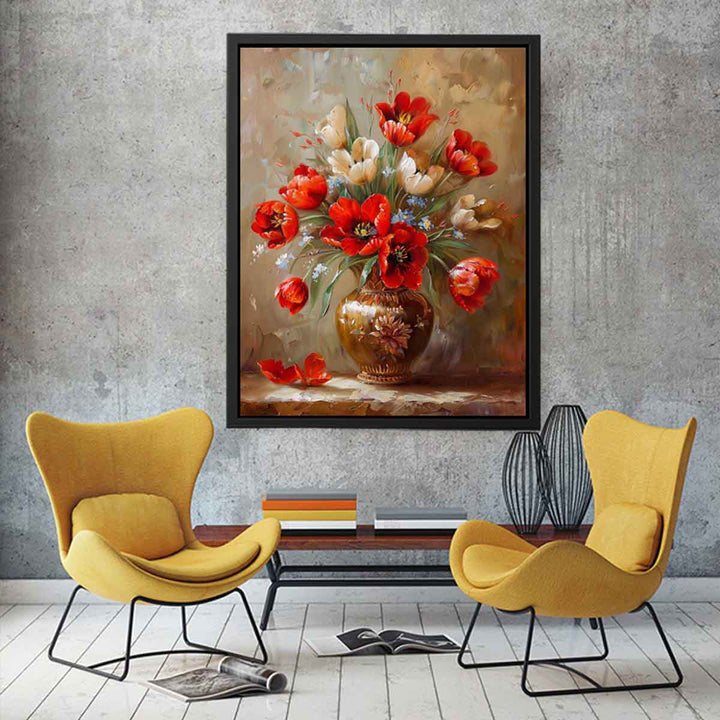 Red Flowers with Vase Painting