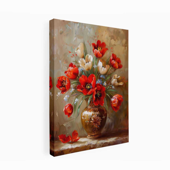 Red Flowers with Vase Painting