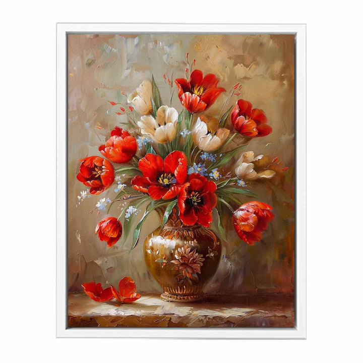 Red Flowers with Vase Painting Framed Print