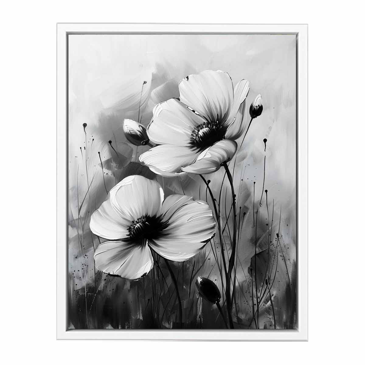 Black and white Flower Painting Framed Print