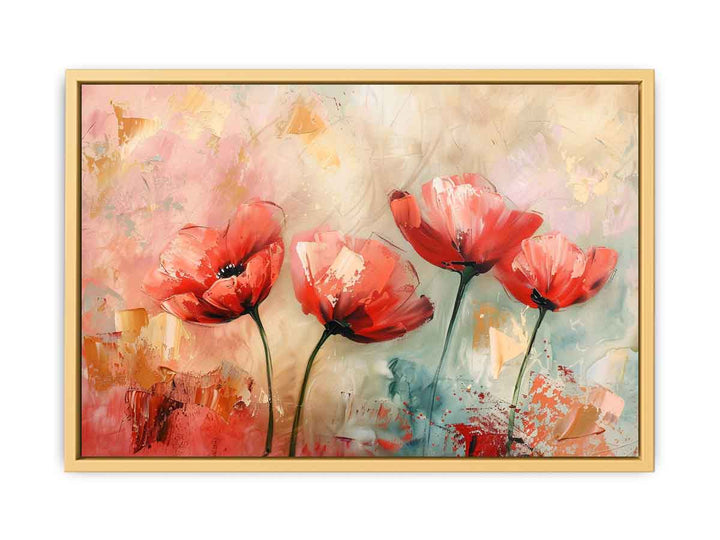 Red Abstract Floral Painting  Streched canvas
