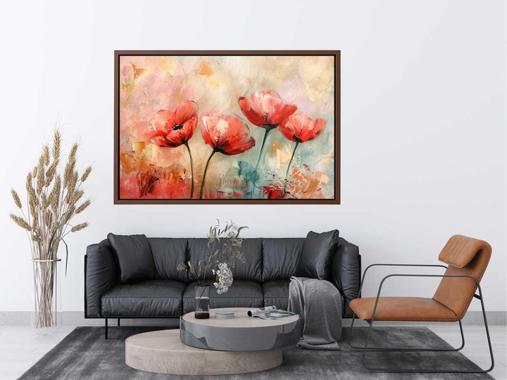 Red Abstract Floral Painting