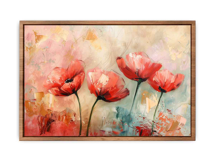 Red Abstract Floral Painting Poster