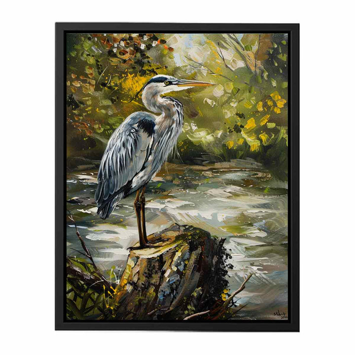 Grey Heron Bird  Painting  Canvas Print
