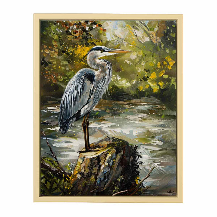 Grey Heron Bird  Painting  Art Print