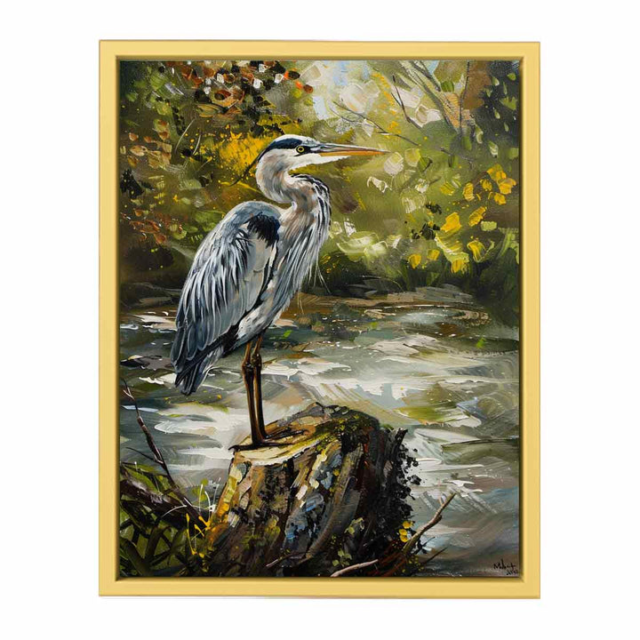 Grey Heron Bird  Painting  Streched canvas