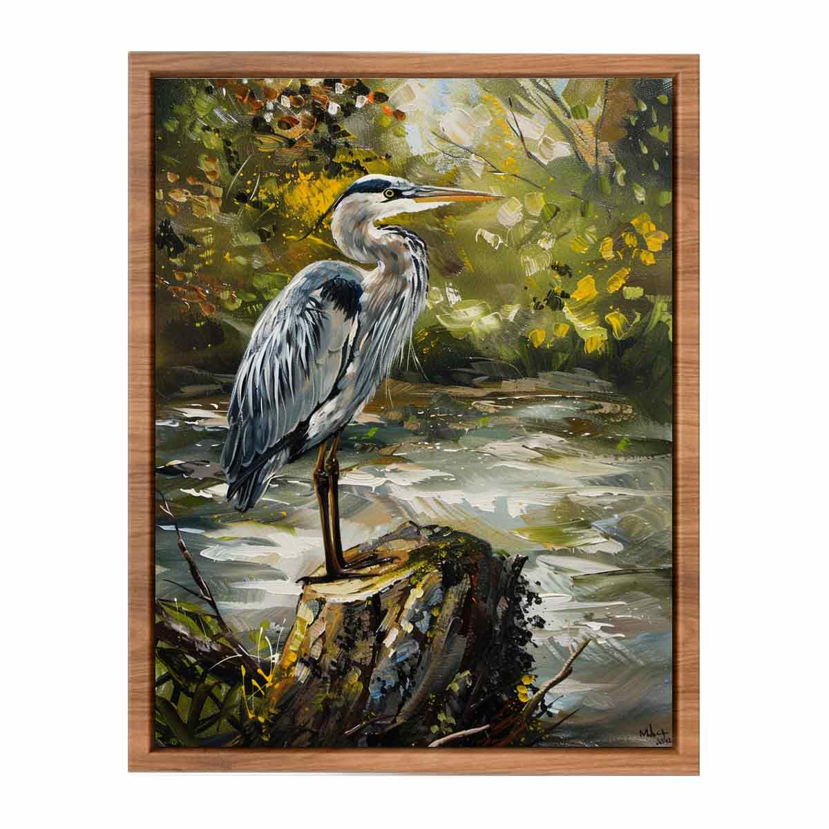 Grey Heron Bird  Painting Poster