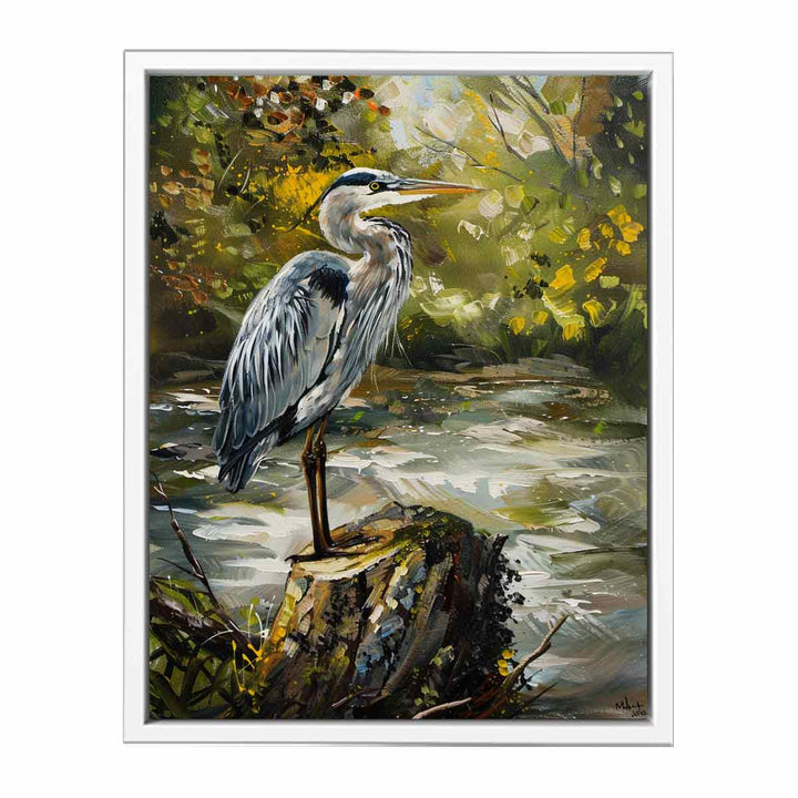 Grey Heron Bird  Painting Framed Print