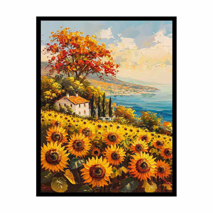 Sunflower Field House  Canvas Print