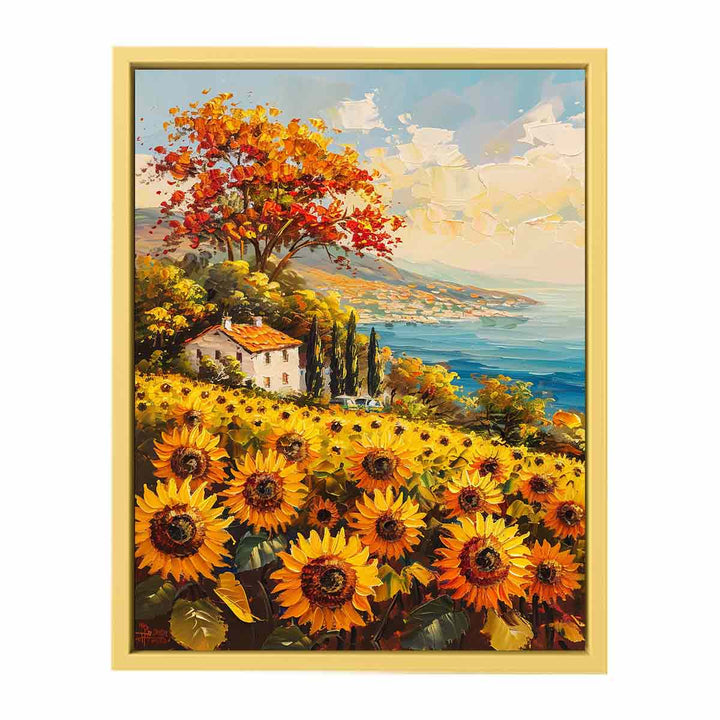 Sunflower Field House  Streched canvas